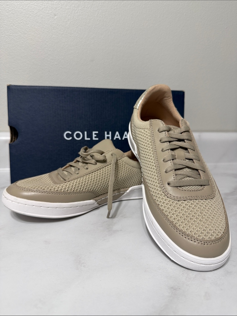 Cole Haan Men's Taupe Knit & Leather Low-Top Sneakers